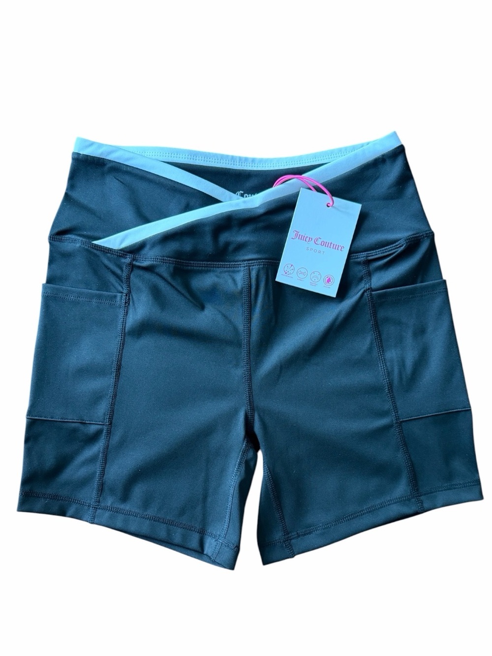 🖤Juicy Couture Sport Black Athletic Shorts with White Blue Waistband. NWT - Picture 7 of 15